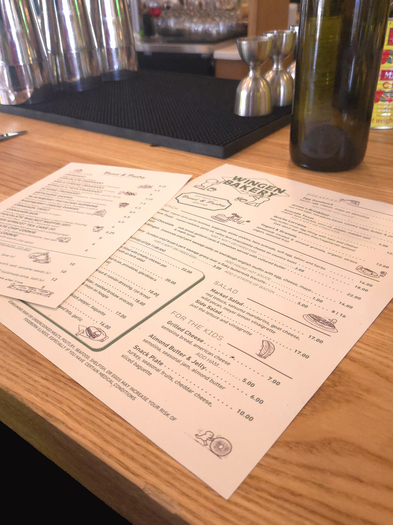 Menus at Wingen Bakery