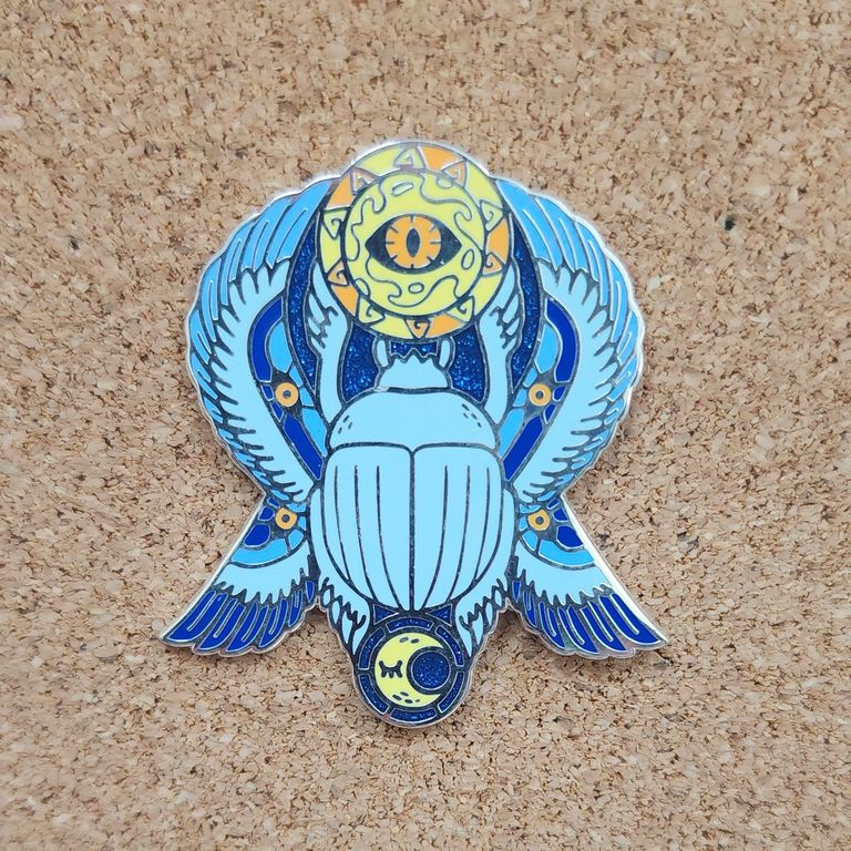 Sun and moon scarab enamel pin